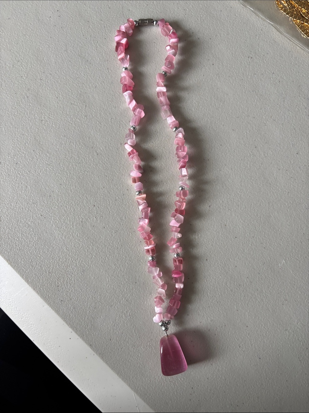 Delicate Pink Chip Bead Necklace with Matching Pendant